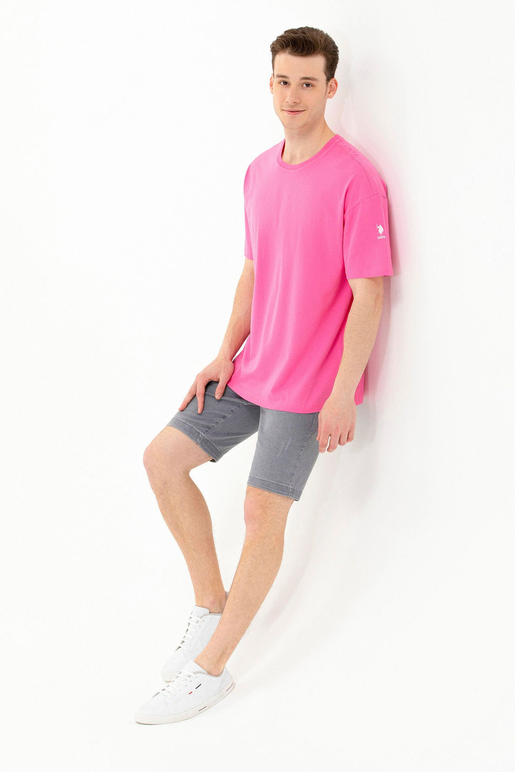 U. S. Polo Assn Мужская розовая футболка оверсайз с круглым вырезом - U.s. polo assn фото 3