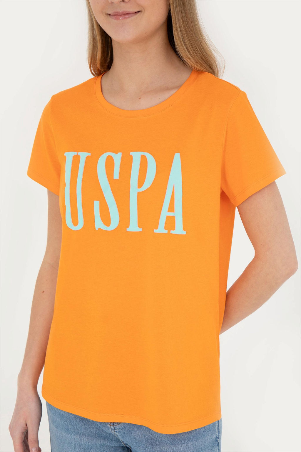 Женская оранжевая футболка с круглым вырезом - U.s. polo assn фото 6