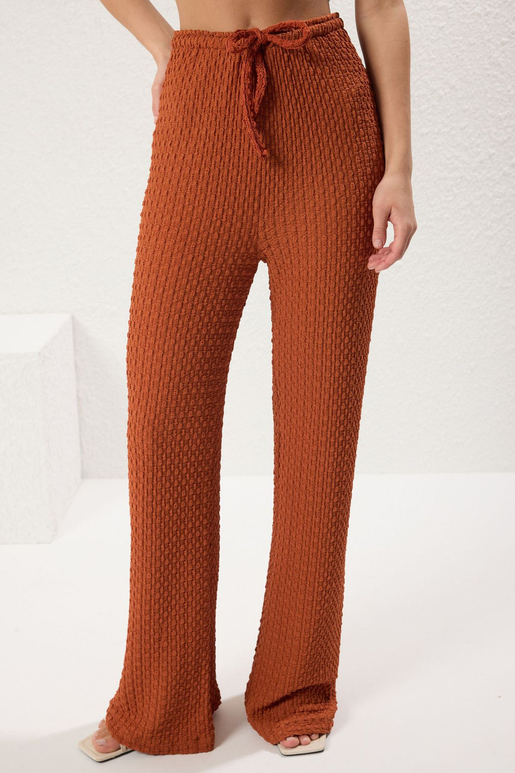 Kiremit Dokulu Wide Leg/Rahat Kesim Esnek Orme Pantolon TWOSS25PL00061 - Trendyolmilla фото 4