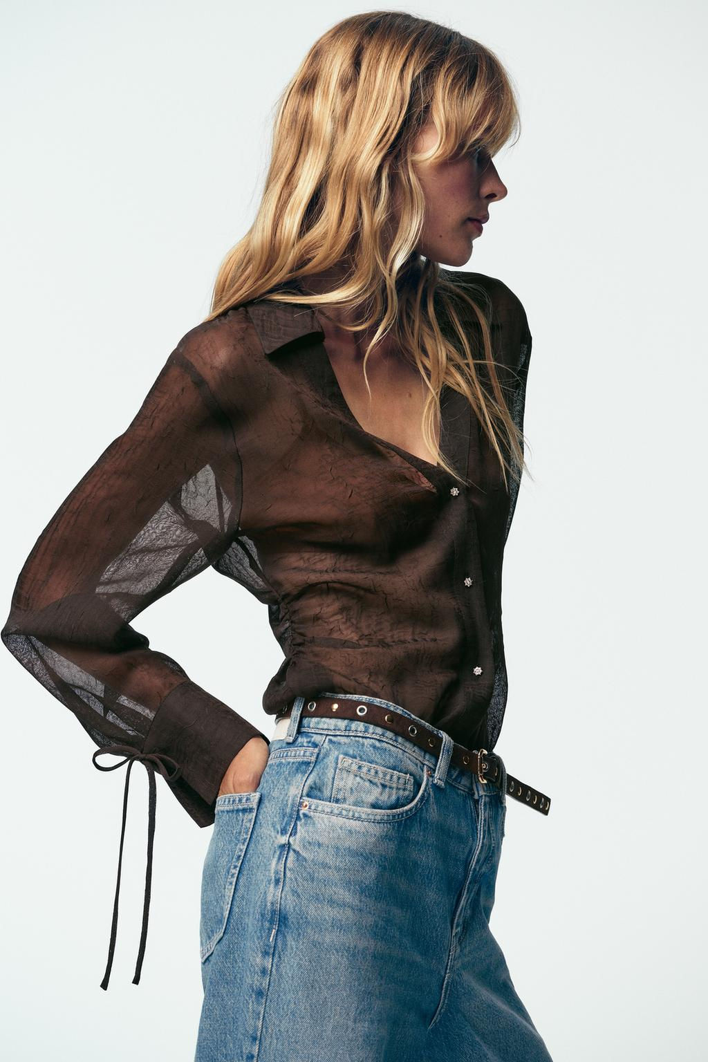 SEMI-SHEER SHIRT WITH TIES - Zara фото 4