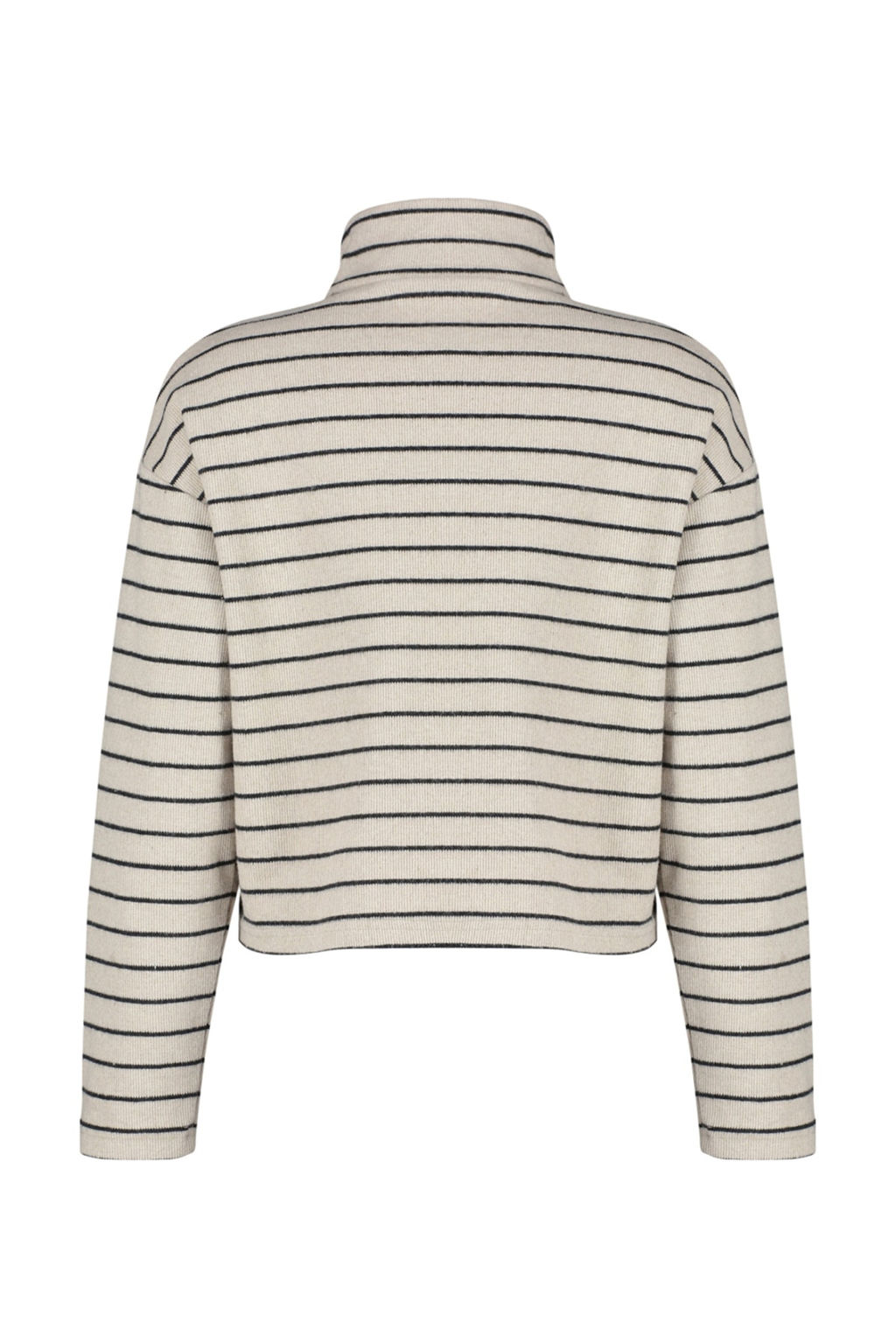 Ac?k Bej Cizgili Selanik Fermuarl? Dik Yaka Regular/Normal Kal?p Orme Sweatshirt TWOAW22SW0732