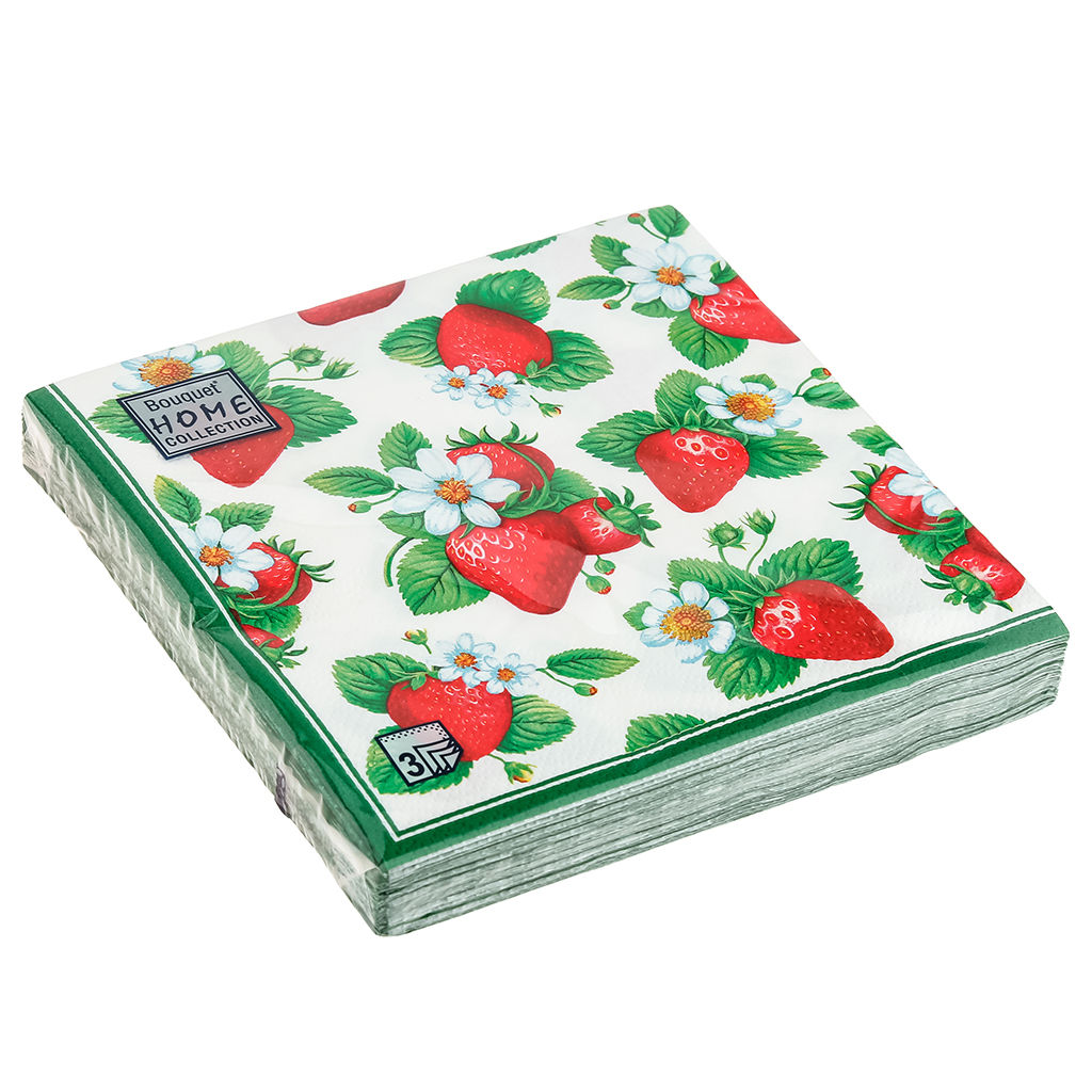 Салфетки бумажные Bouquet Home Collection Classic 33х33см, 3-х слойные, 20 штук в упаковке, 100% целлюлоза, Земляника (Россия) - Домашняя мода фото 2