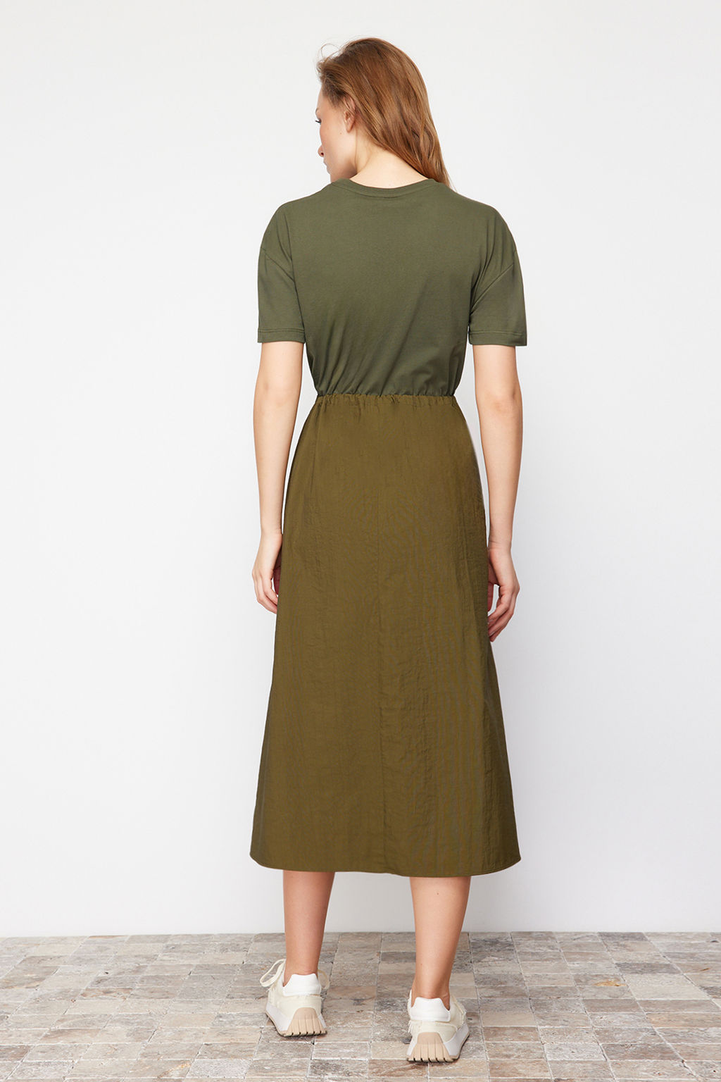 Haki A Kesim Orme Kumas Detayl? Midi Dokuma Elbise TWOSS24EL00447 - Trendyolmilla фото 6