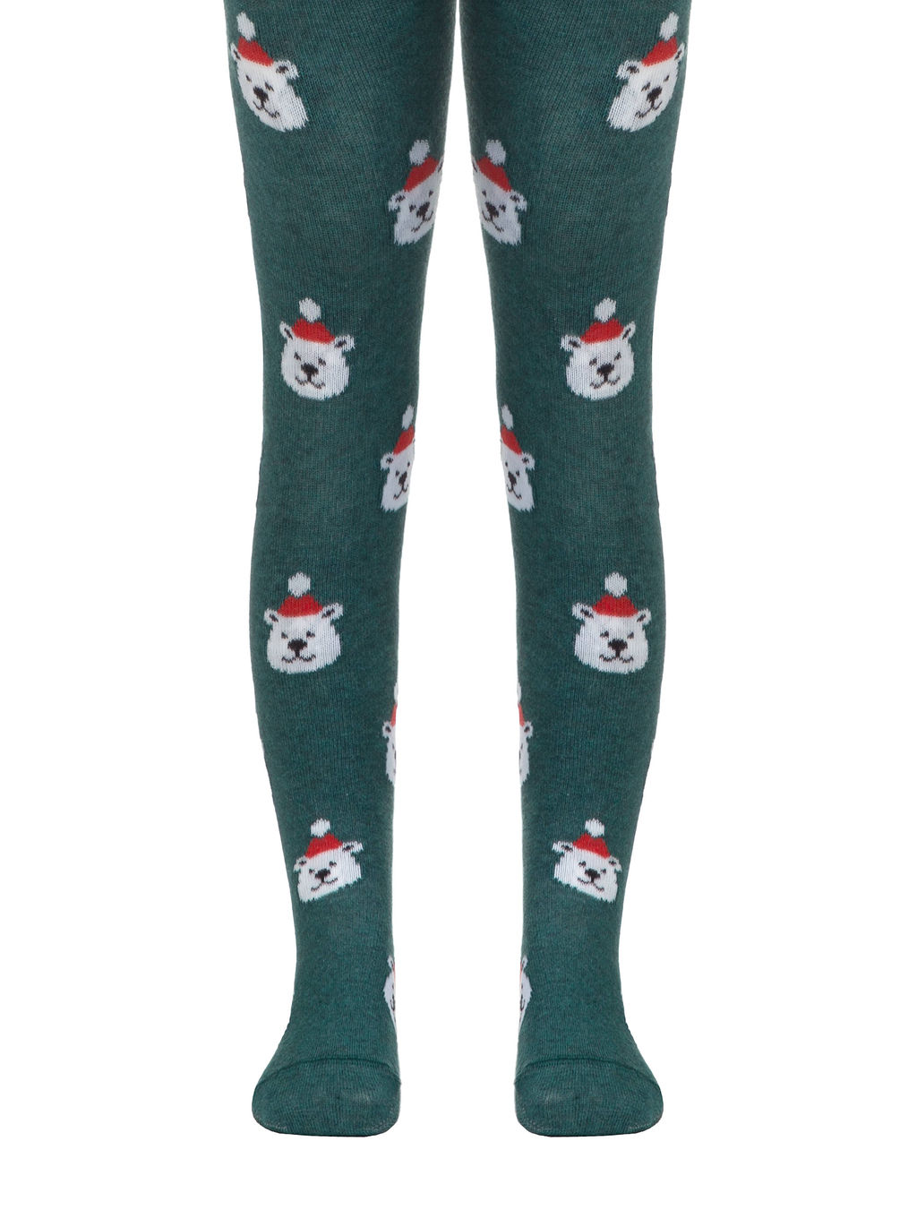 Conte-Kids Новогодние колготки Белый мишка с пушистой нитью и помпоном т.бирюзовый - Conte elegant фото 2