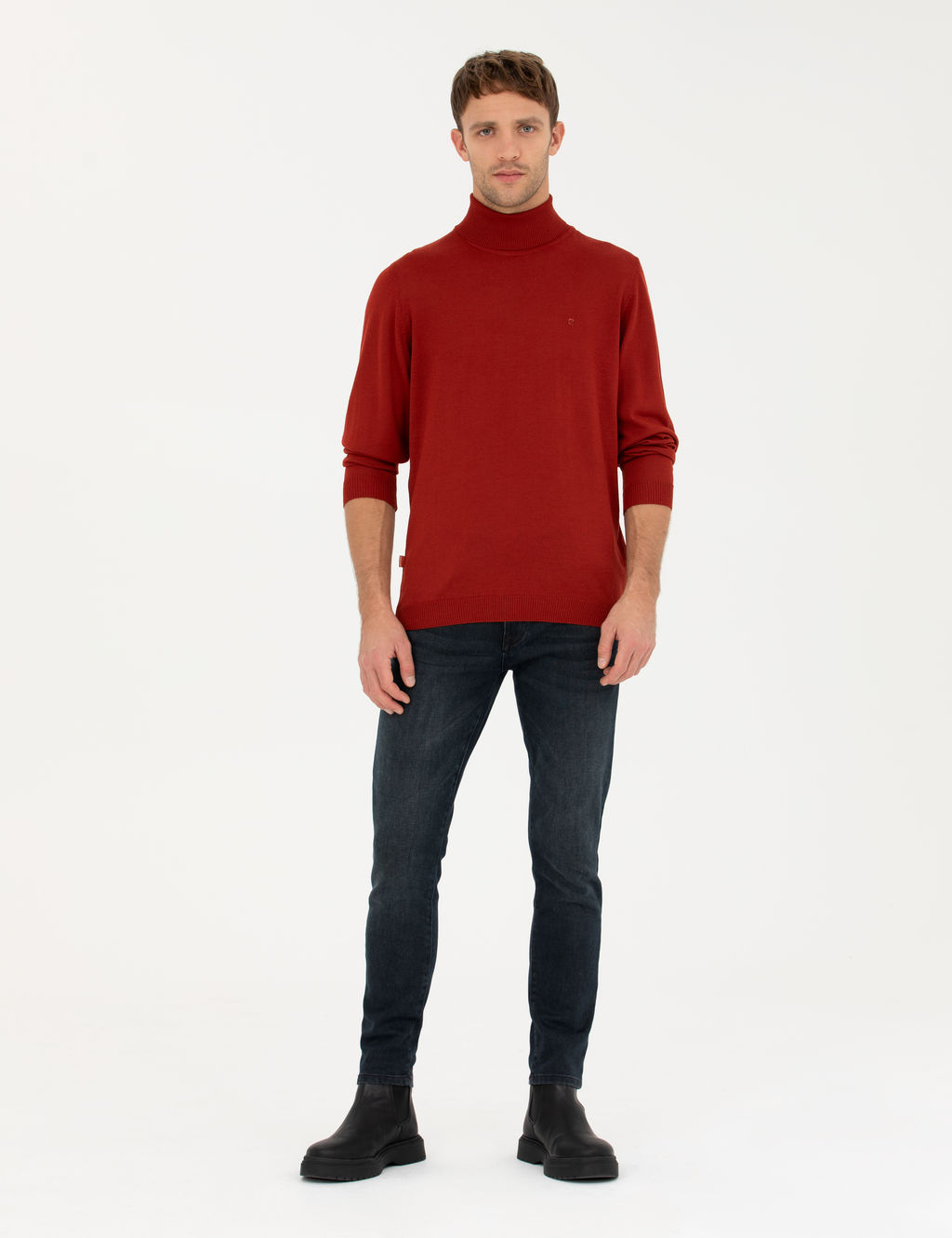 Kiremit Slim Fit Bal_k__ Yaka Y_n Kar___ml_ Basic Triko Kazak - Pierre cardin фото 4