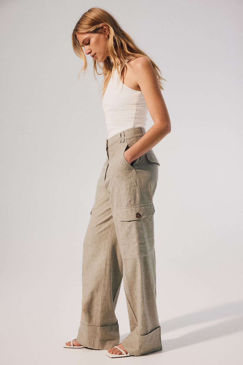 Pantalon cargo en mezcla de lino - H&m фото 3