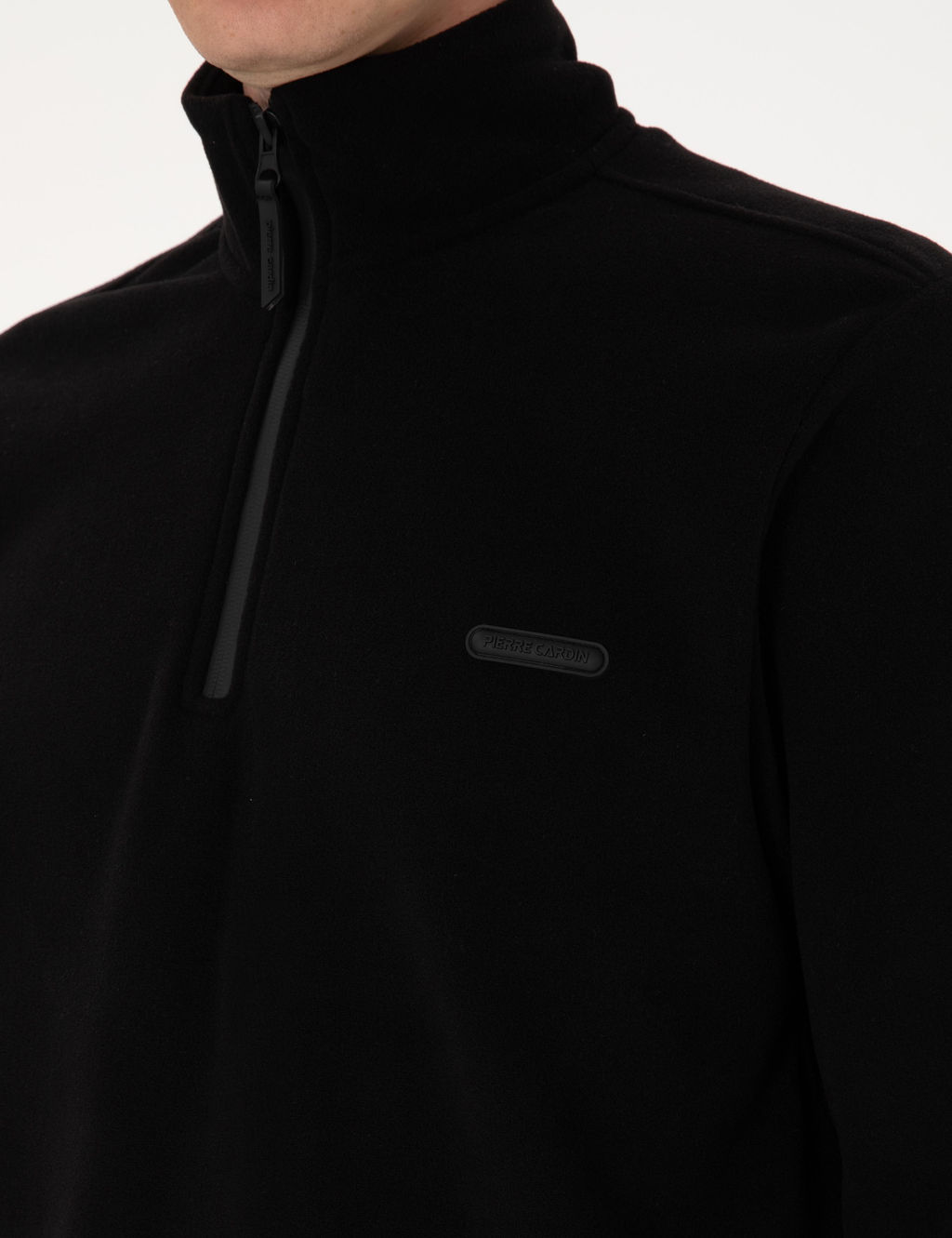 Siyah Regular Fit Yar_m Fermuarl_ Polar Sweatshirt