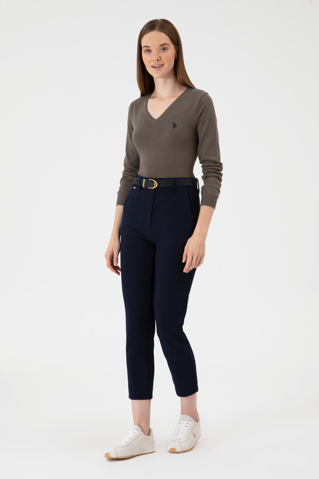 Kad_n A__k Lacivert Carrot High Waist Fit Kanvas Pantolon
