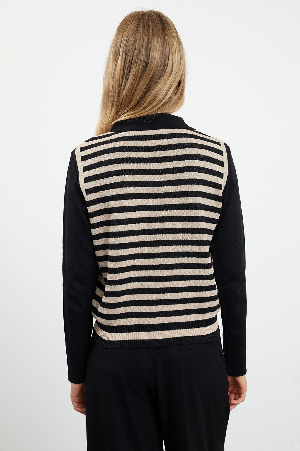 Siyah Cizgili Polo Yaka Dokuma Garnilli Triko Kazak TWOAW25KZ00038 - Trendyolmilla фото 5