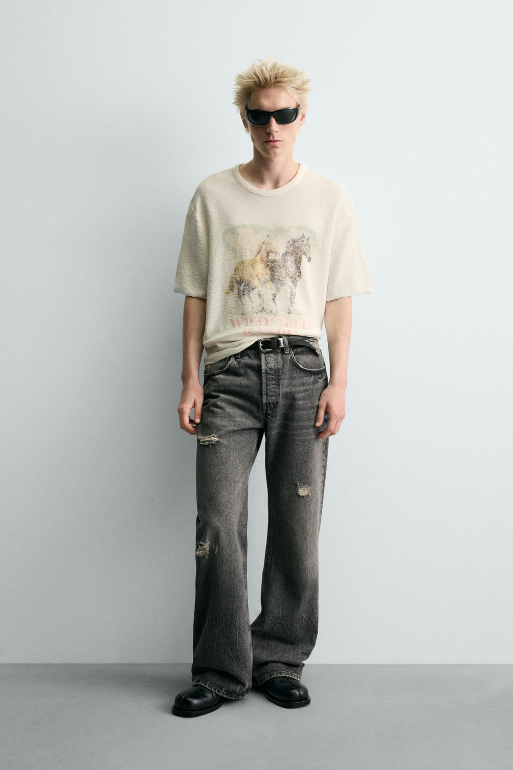 CONTRAST PRINT KNIT T-SHIRT