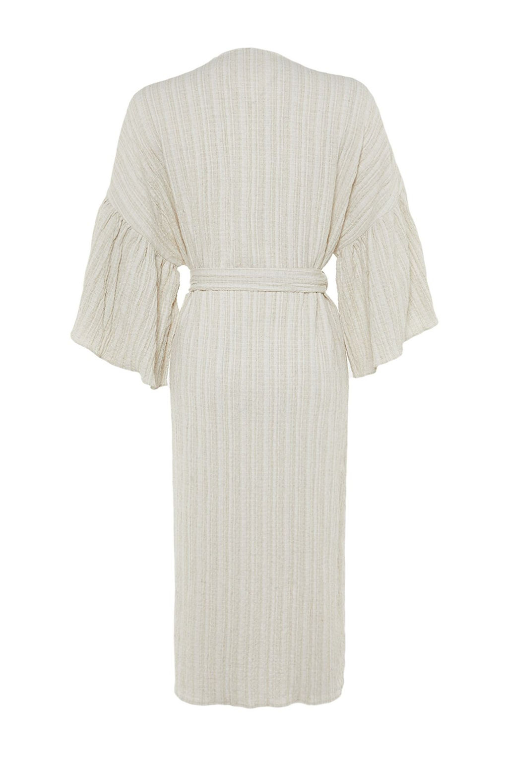 Ekru Kusakl? Maxi Dokuma Volanl? Keten Kar?s?ml? Plaj Kimono&Kaftan TBESS23KM00028 - Trendyolmilla фото 8