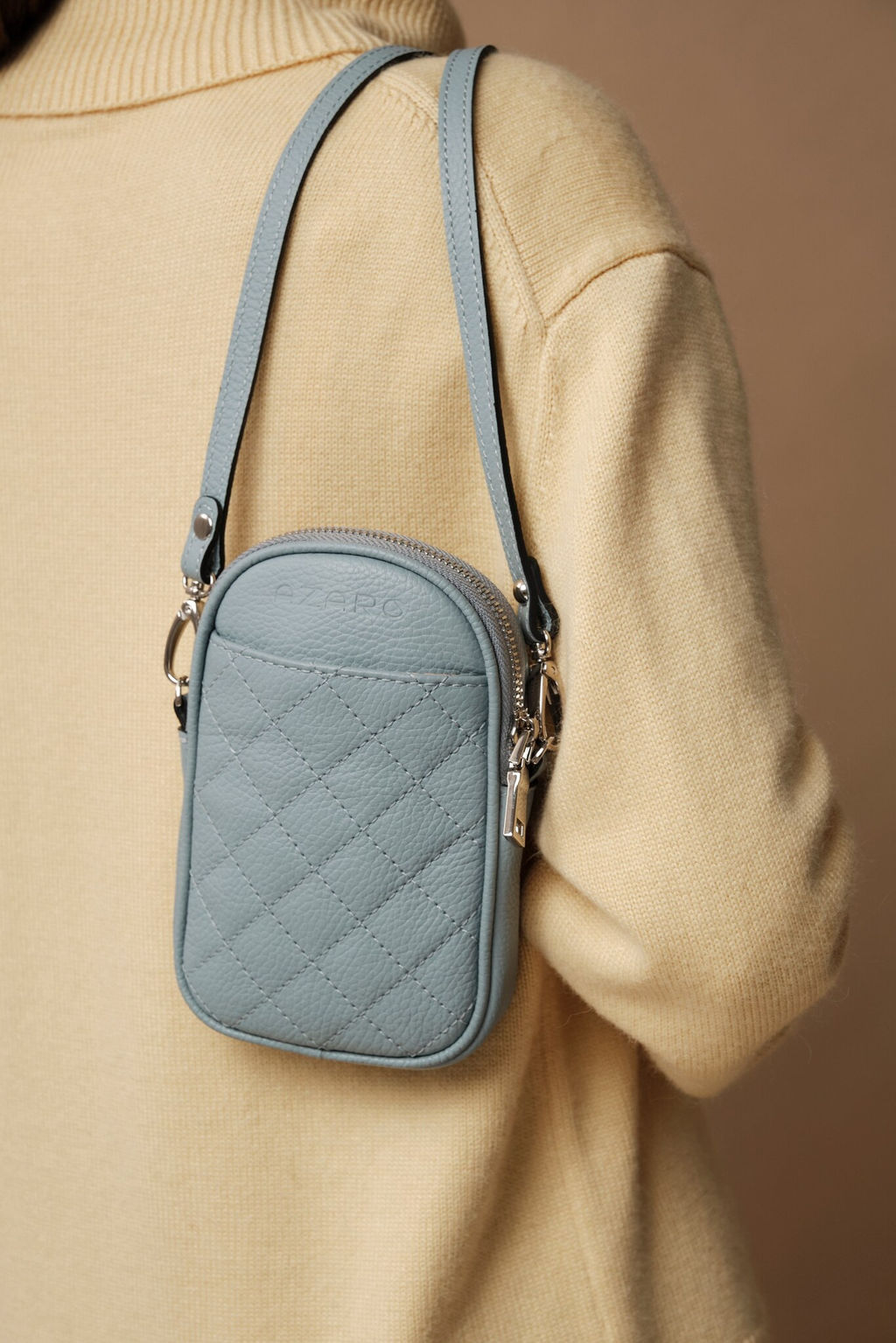 Сумка кожаная Azaro 30832 сер.небо