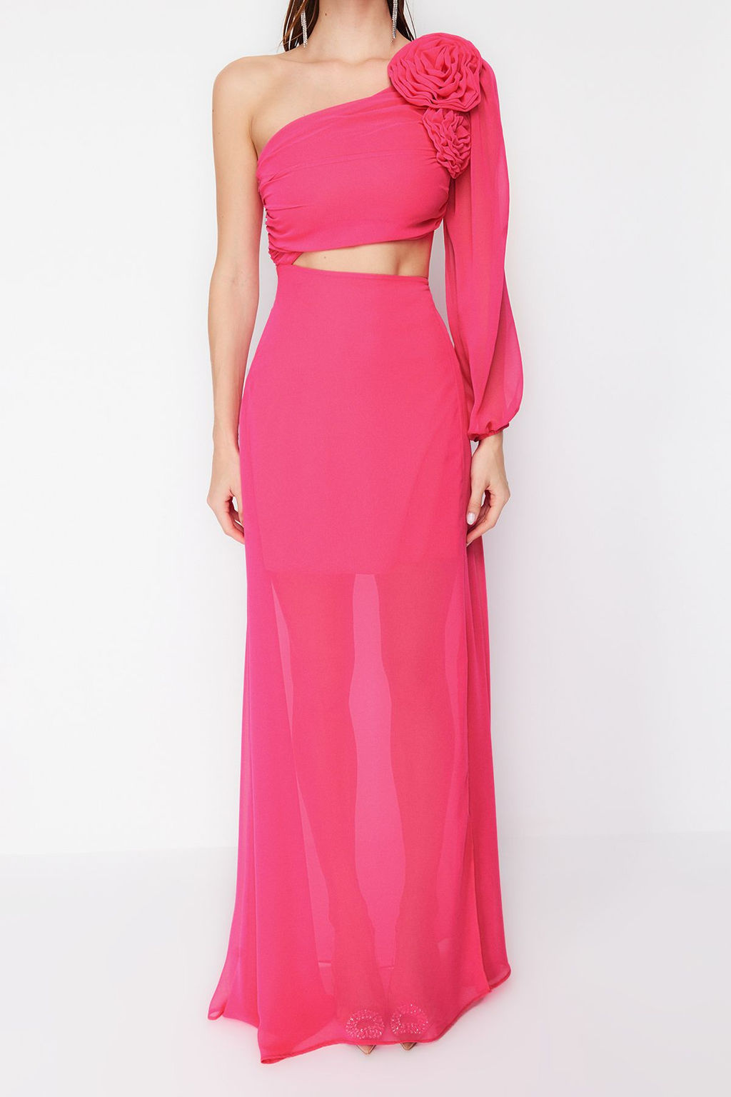 TRENDYOLMILLA Fusya A-Kesim Astarl? Pencere/Cut Out Detayl? Sifon Degrade S?k Abiye Elbise TPRSS23AE00077  фото 4