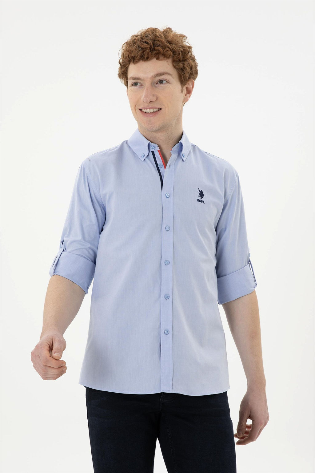 Мужская синяя рубашка с длинным рукавом