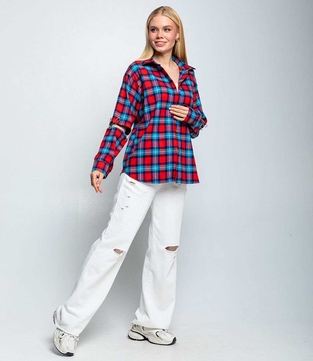 Рубашка #БШ2290-3, красный,голубой