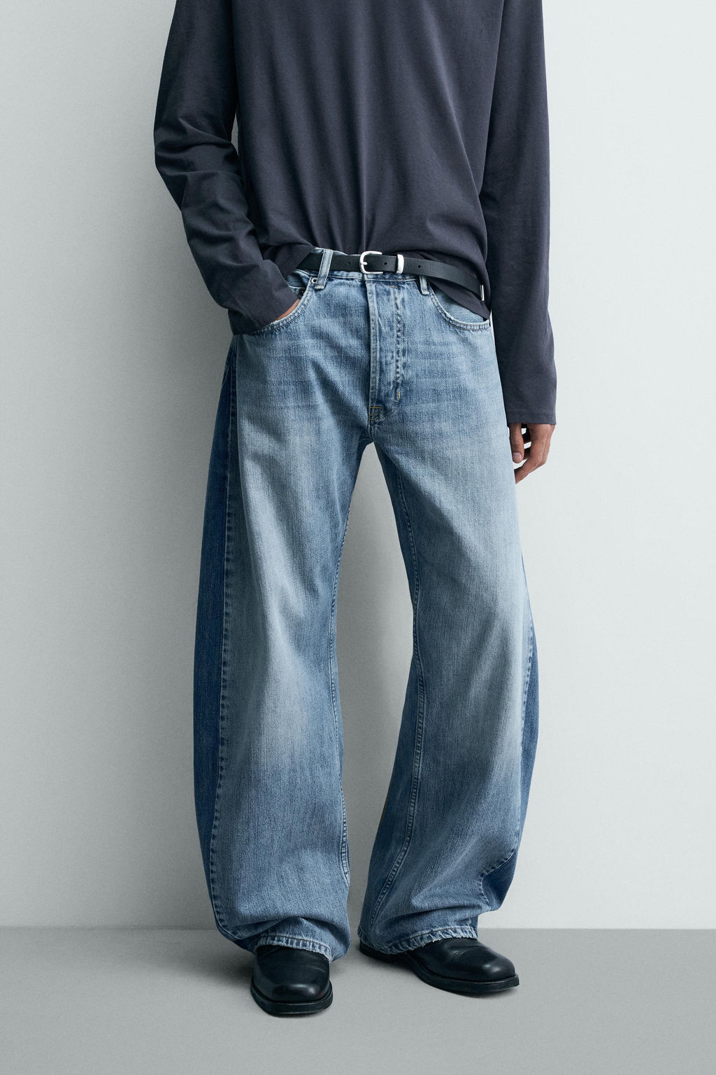 JEANS LOOSE BALLOON FIT BANDAS CONTRASTE / Azul medio - Zara фото 2