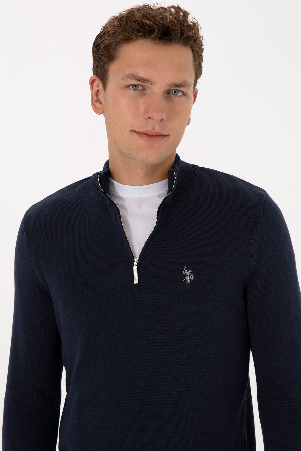 Erkek Slim Fit Yar_m Fermuarl_ Lacivert Basic Kazak - U.s. polo assn фото 9