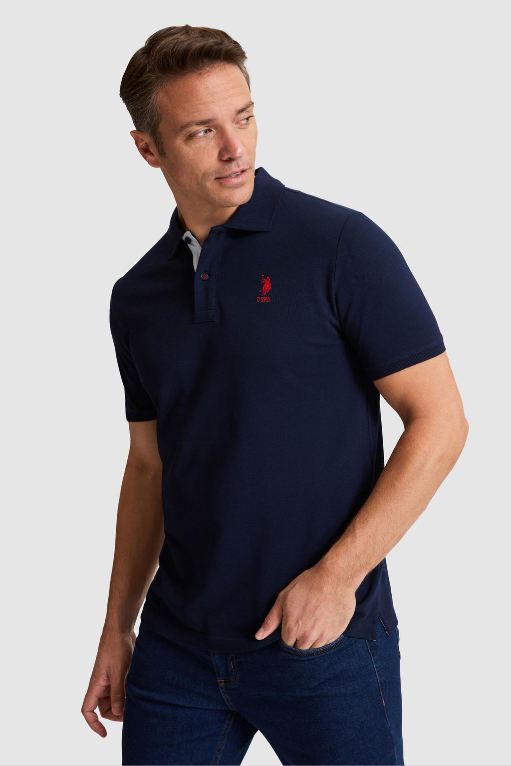 Erkek Lacivert Regular Fit Polo Yaka Basic Ti__rt