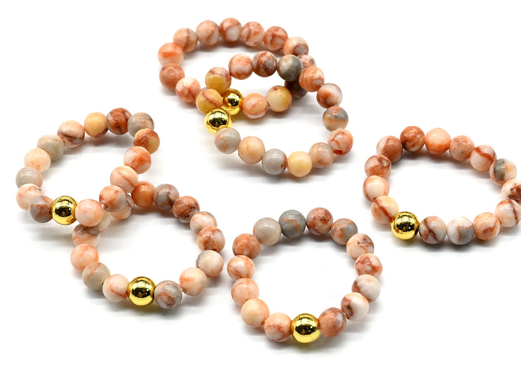 Кольцо на резинке из яшмы серо-розовой, шарик 5мм