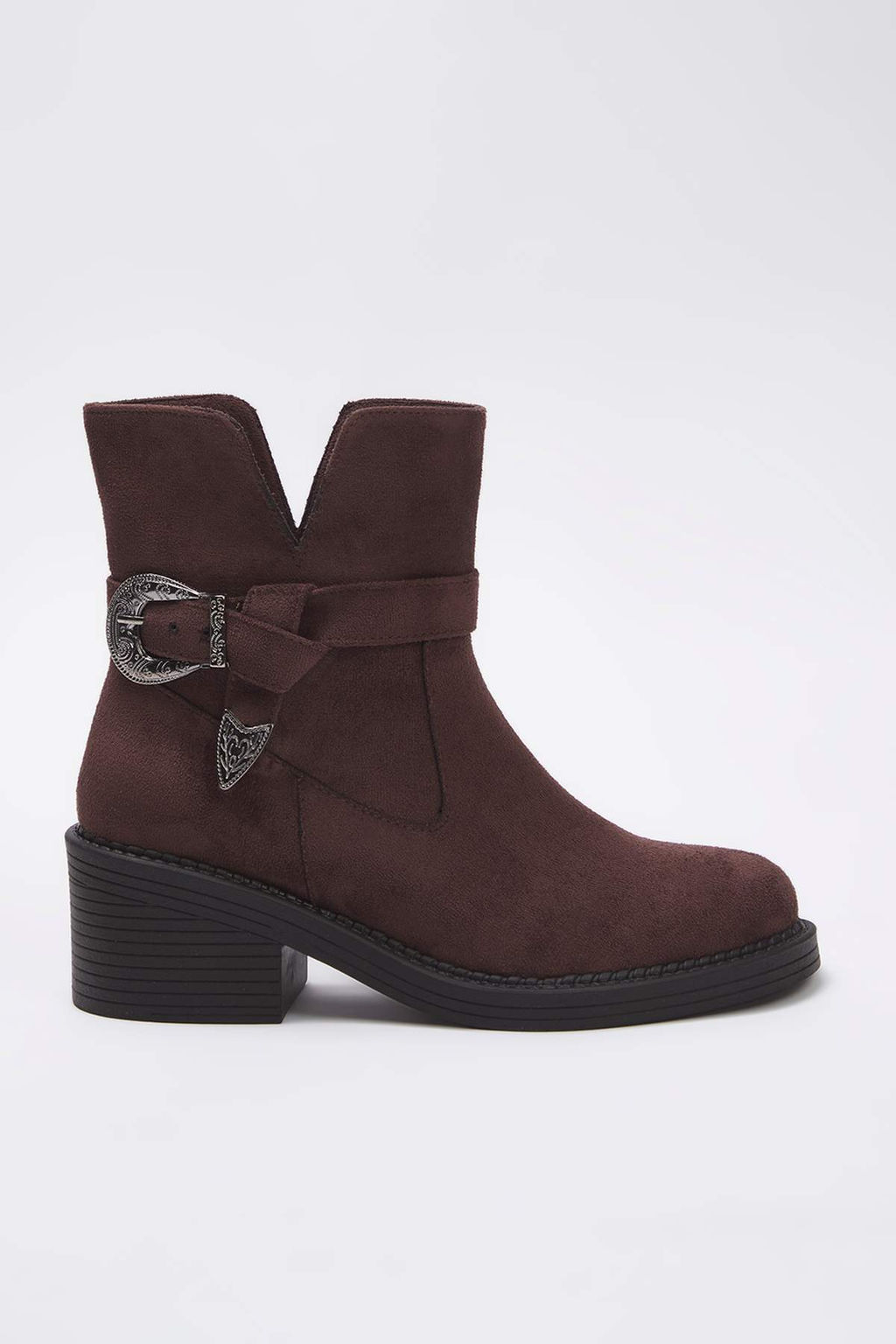 Kahverengi Suet Metal Toka Detayl? Yuvarlak Burun Blok Topuklu Kad?n Bot
TAKAW26BO00077 - Trendyolmilla фото 5