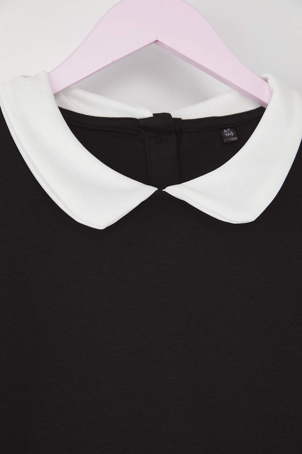 Siyah 100% Pamuk Duz/Basic Gomlek Yaka A-line Orme K?z Cocuk Elbise TKDAW26EL00003 - Trendyolmilla фото 4