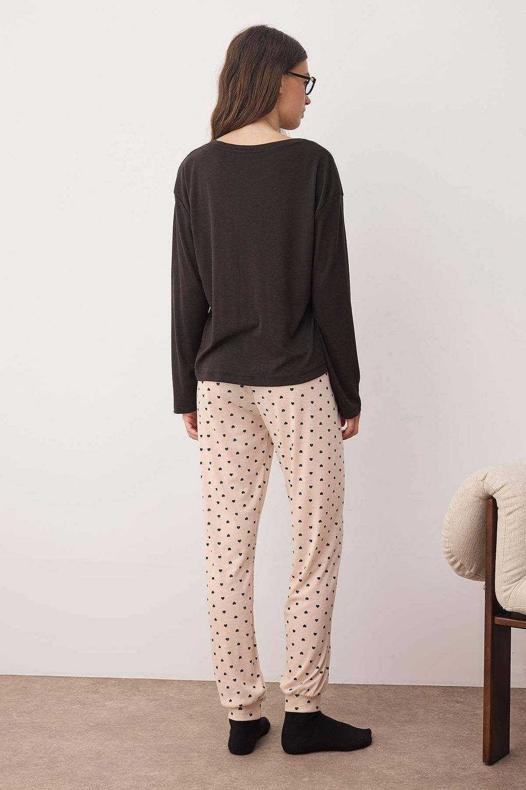 Siyah-Krem Kalpli Yumusak Tuse K?sl?k Orme Pijama Tak?m? THMAW26PT00020 - Trendyolmilla фото 4