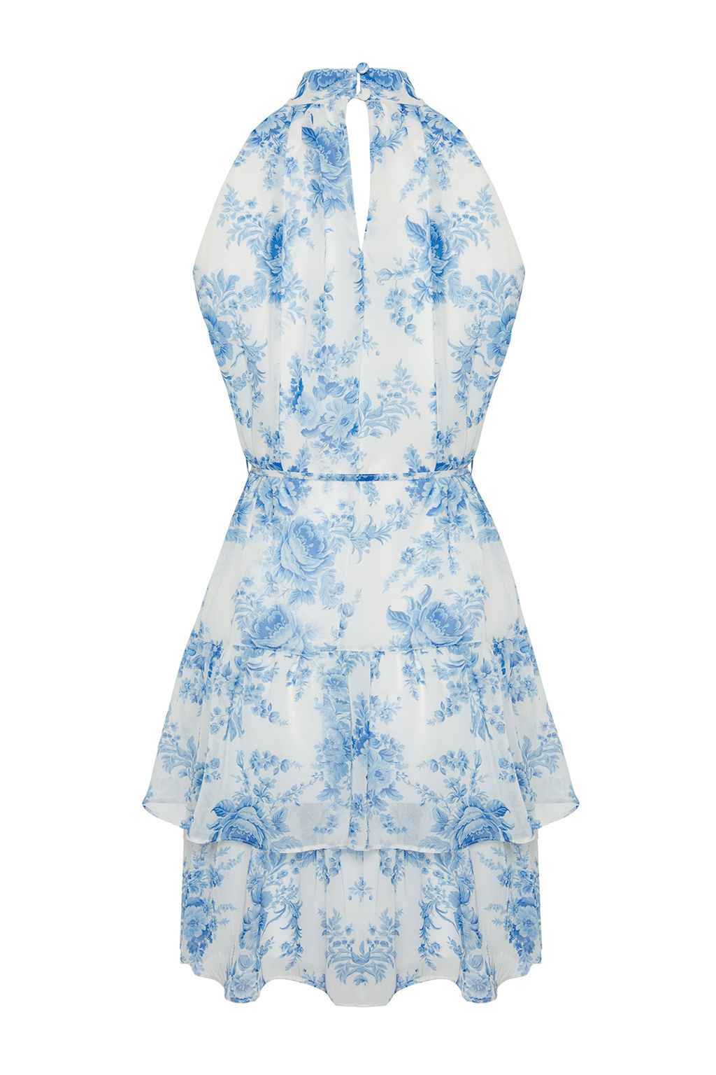 Beyaz Cicek Desenli A-Kesim Boho Kat Kat Astarl? Sifon Ucus Ucus Dokuma Mini Elbise TWOSS23EL02056