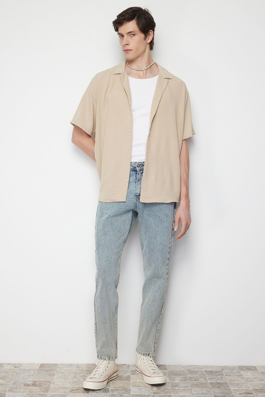TRENDYOL MAN Siyah Siyah Oversize Fit Yazl?k K?sa Kollu Keten Gorunumlu Gomlek Gomlek TMNSS24GO00019 - Trendyolmilla фото 13