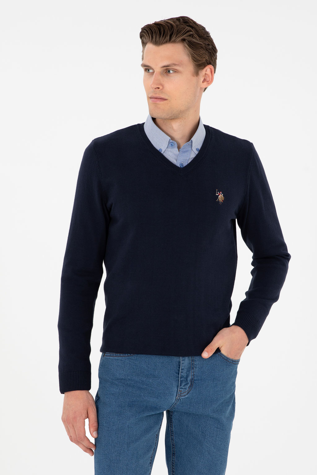Мужской темно-синий базовый свитер Неожиданная скидка в корзине - U.s. polo assn фото 8