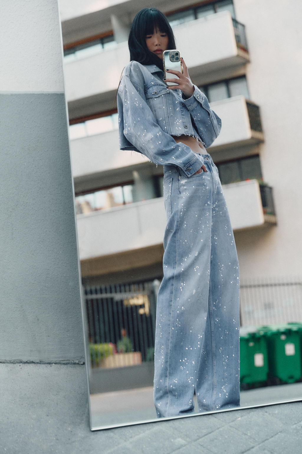 TRF STRASS CROP DENIM JACKET