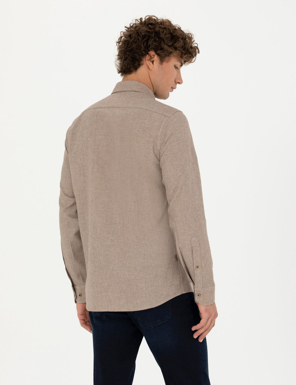 Bej Slim Fit Uzun Kollu G_mlek
