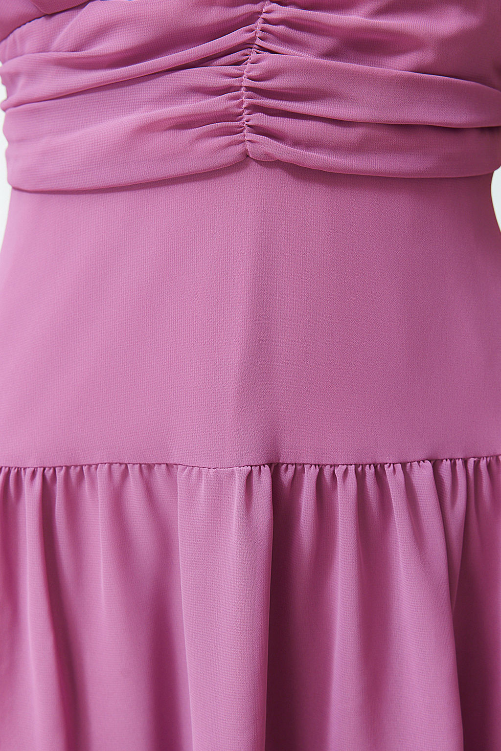 Pembe Belden Ac?lan Volanl? Sifon Astarl? Mini Dokuma Elbise TWOSS24EL00634 - Trendyolmilla фото 5