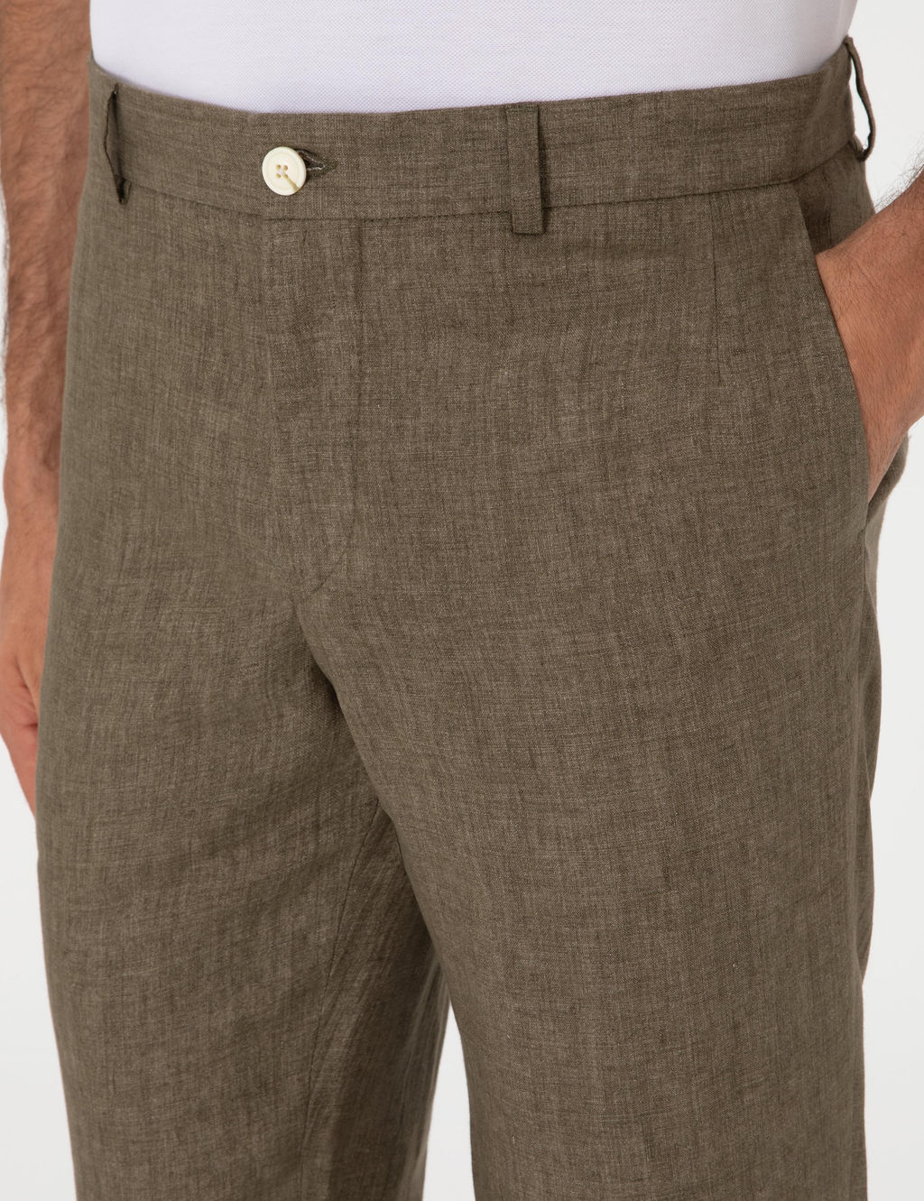 Haki Slim Fit %100 Keten Klasik Pantolon