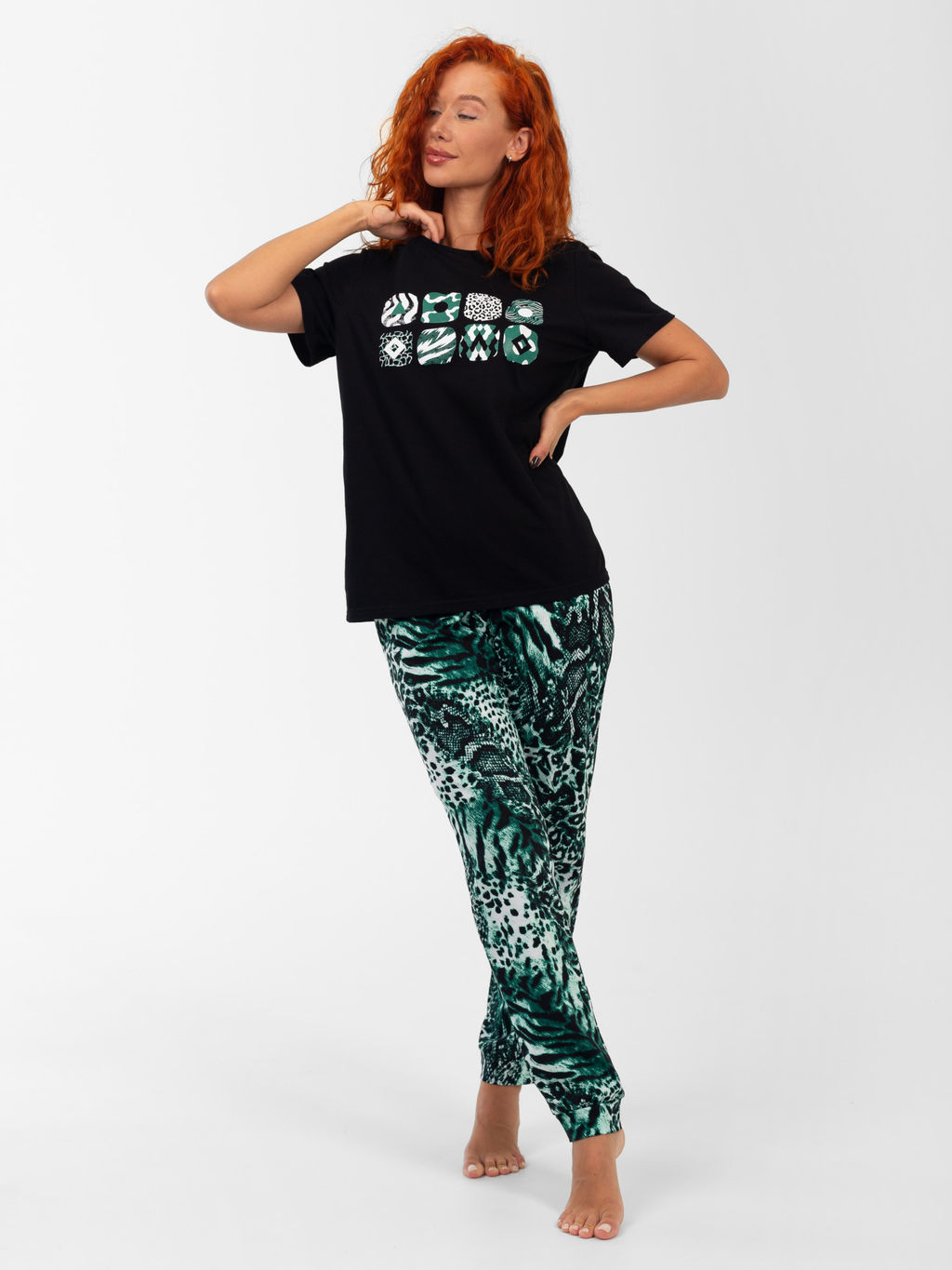 Пижама женская кулирка с брюками "МАМБА" ЗЕЛЕНЬ