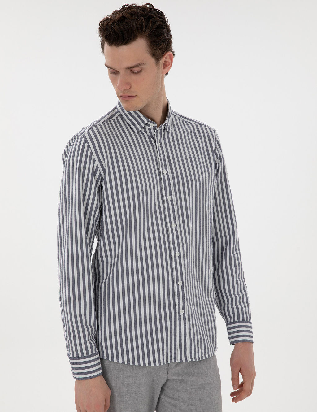 Lacivert Regular Fit _izgili Uzun Kollu G_mlek - Pierre cardin фото 3