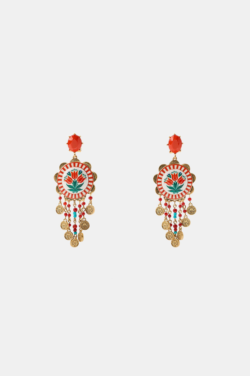 PENDIENTES PIEDRA DIBUJO FLORES / Dorado - Zara фото 2