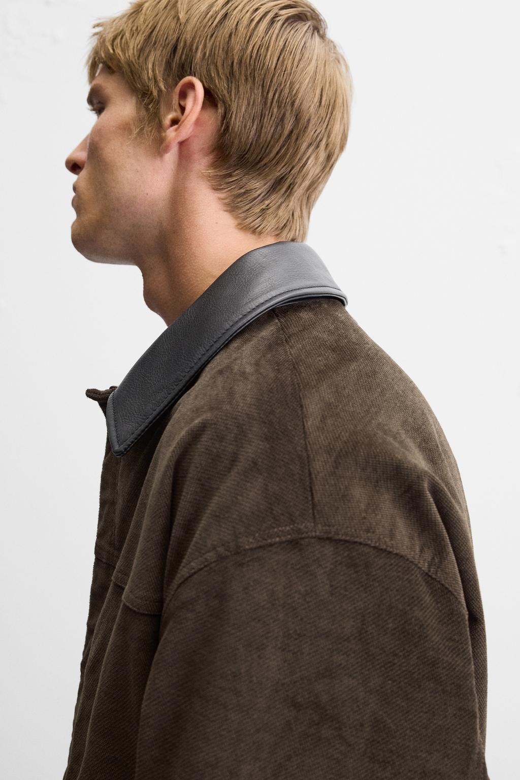 LEATHER CONTRAST COLLAR JACKET - Zara фото 5