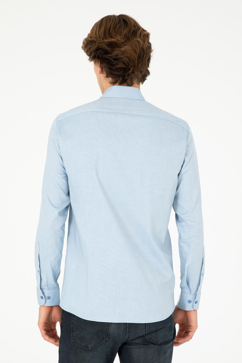 Мужская темно-синяя базовая рубашка с длинным рукавом - U.s. polo assn фото 5