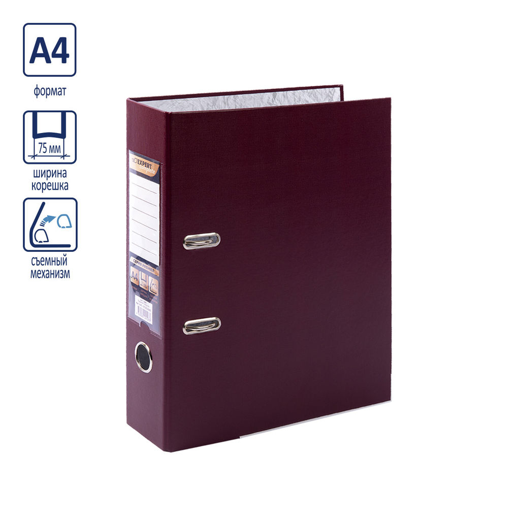 Expert Complete Регистратор PVC, мет.уг. 75 мм 50 шт. Premier A4 арочный механ. (разб.) лён бордовый EC1012265