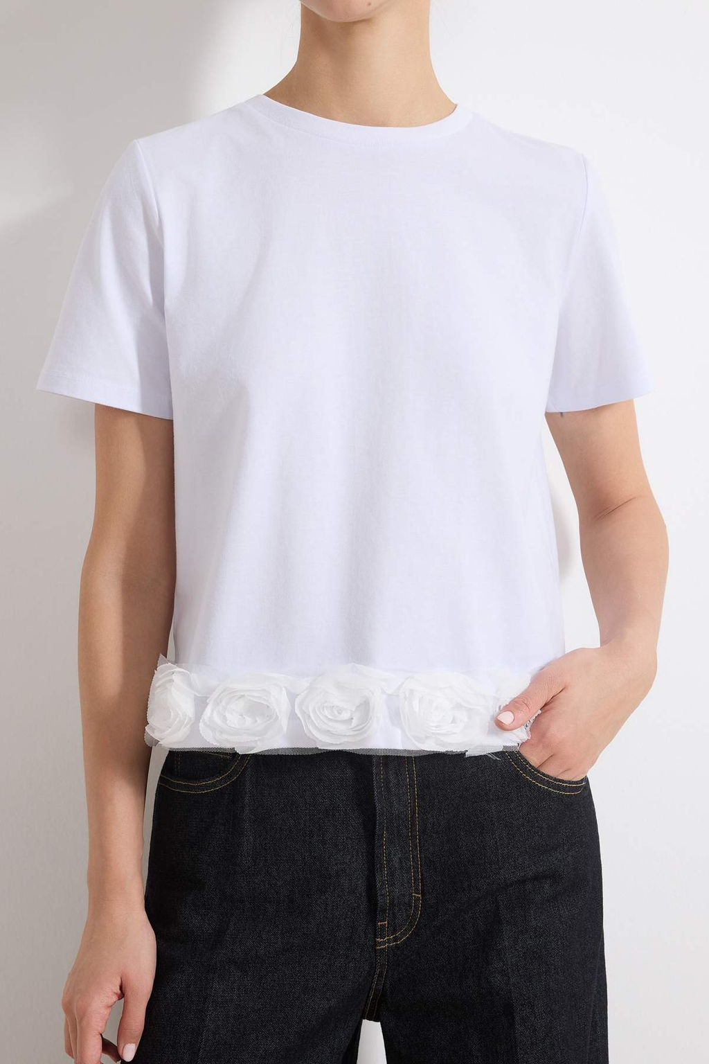 Ekru Regular/Normal Kal?p K?sa Kollu Aksesuar Detayl? Tok %100 Pamuk Orme T-shirt TWOSS26TS00054 - Trendyolmilla фото 3
