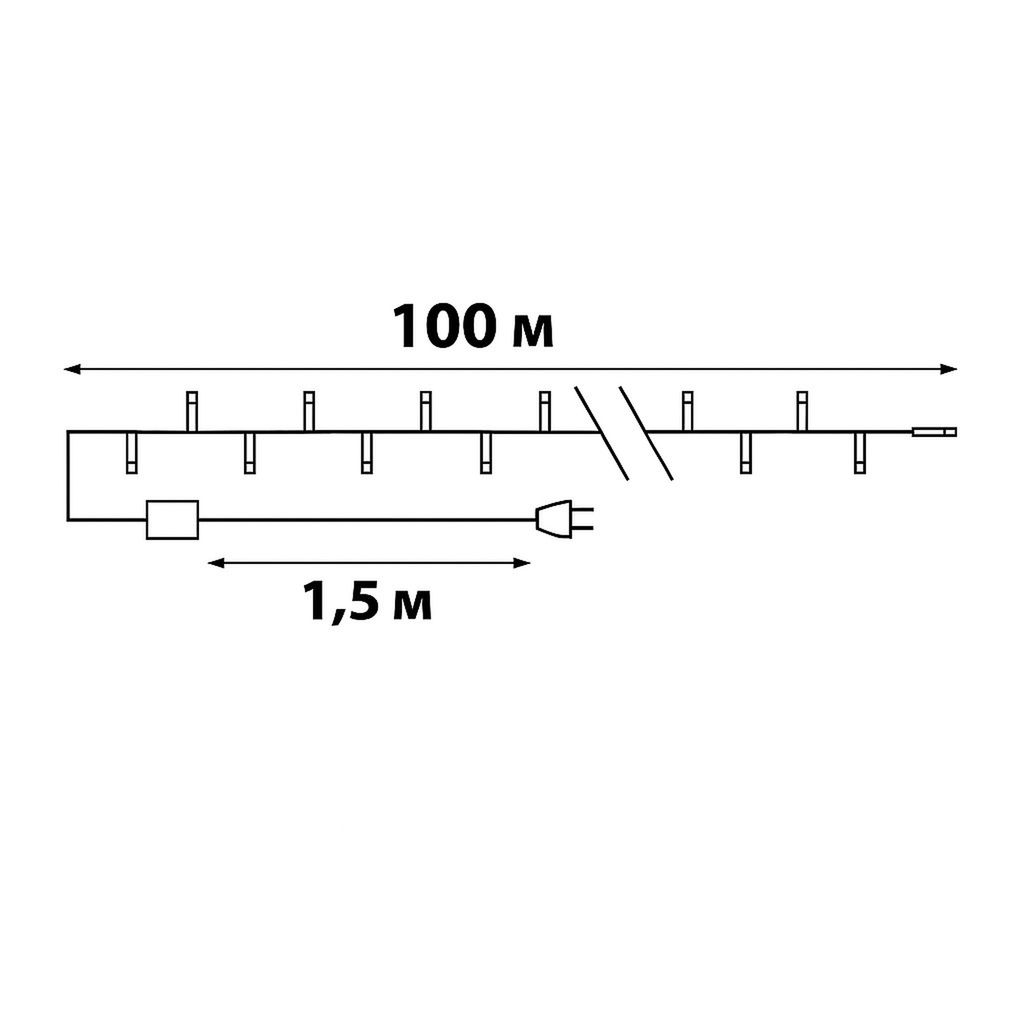 ULD-S10000-1000/DGA WHITE IP20 Гирлянда светодиодная, 100м. 1000 светодиодов. Белый свет. Провод зеленый. ТМ Uniel