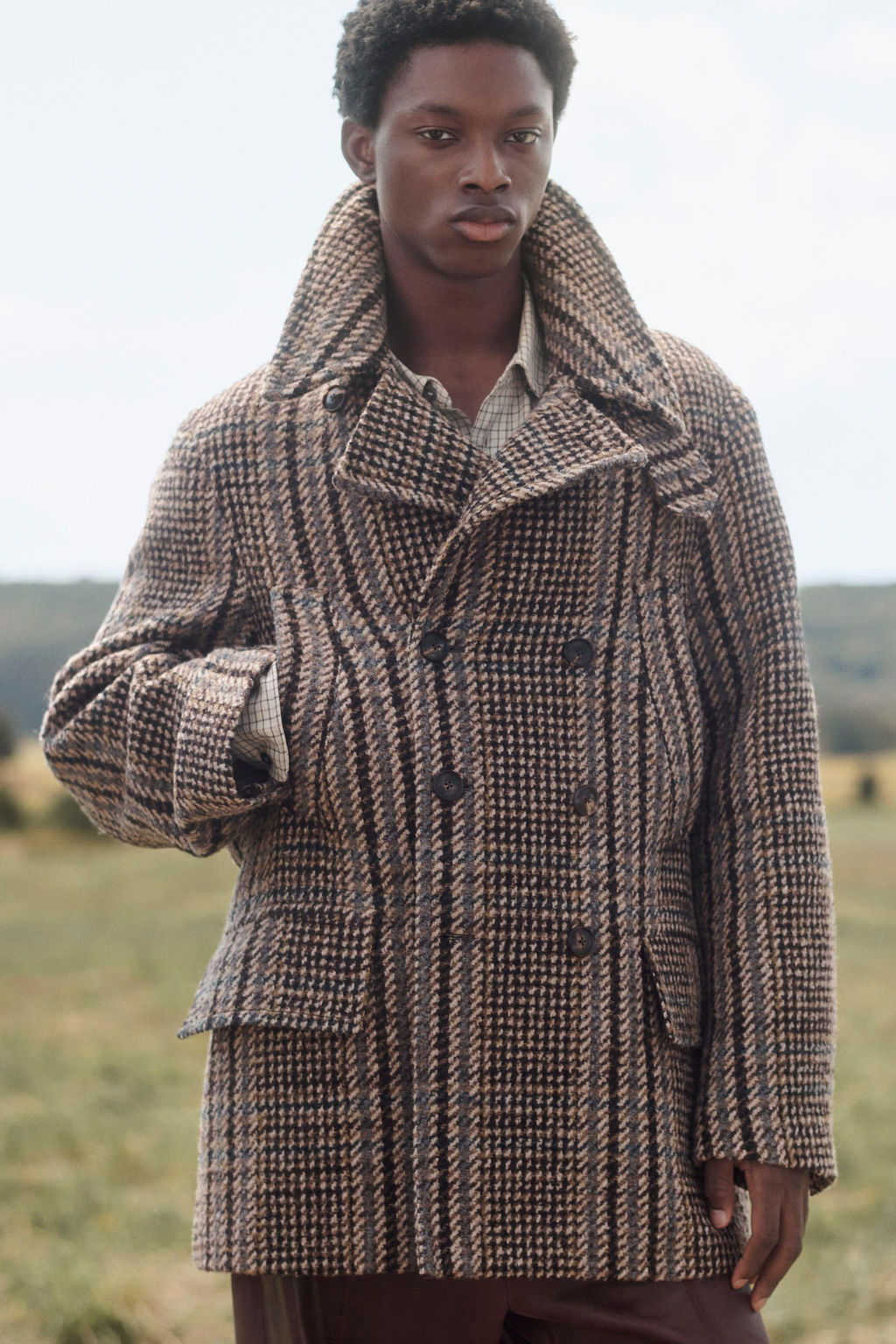 LIMITED EDITION CROPPED CHECK COAT WITH SCARF - Zara фото 3