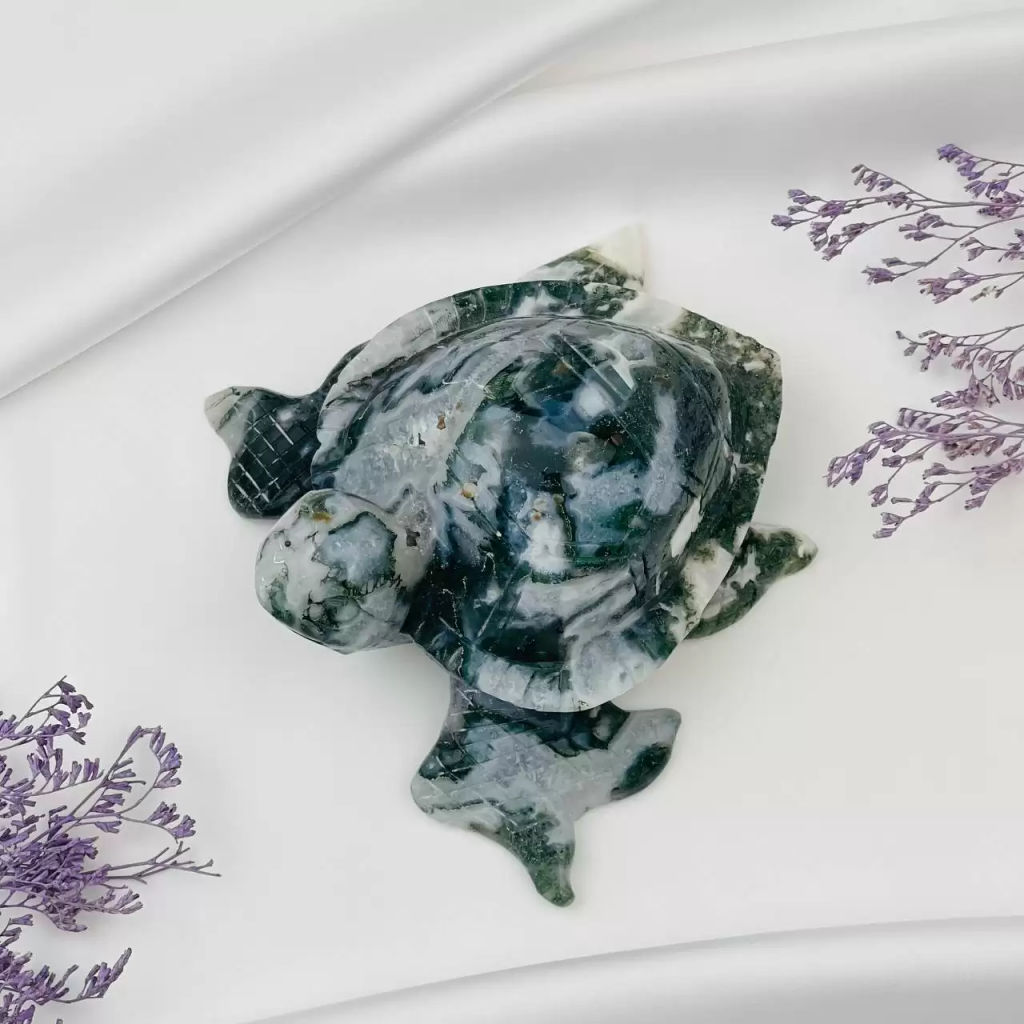 Радуга Самоцветов Фигурка резная Черепаха из Мохового Агата  фото 3