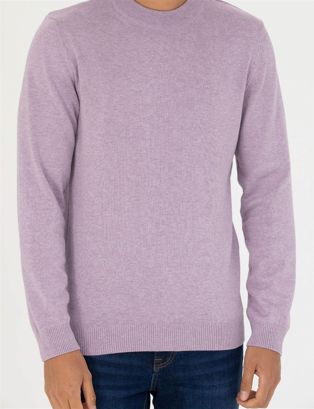 Koyu Lila Slim Fit Yar_m Bal_k__ Yaka Basic Triko Kazak
