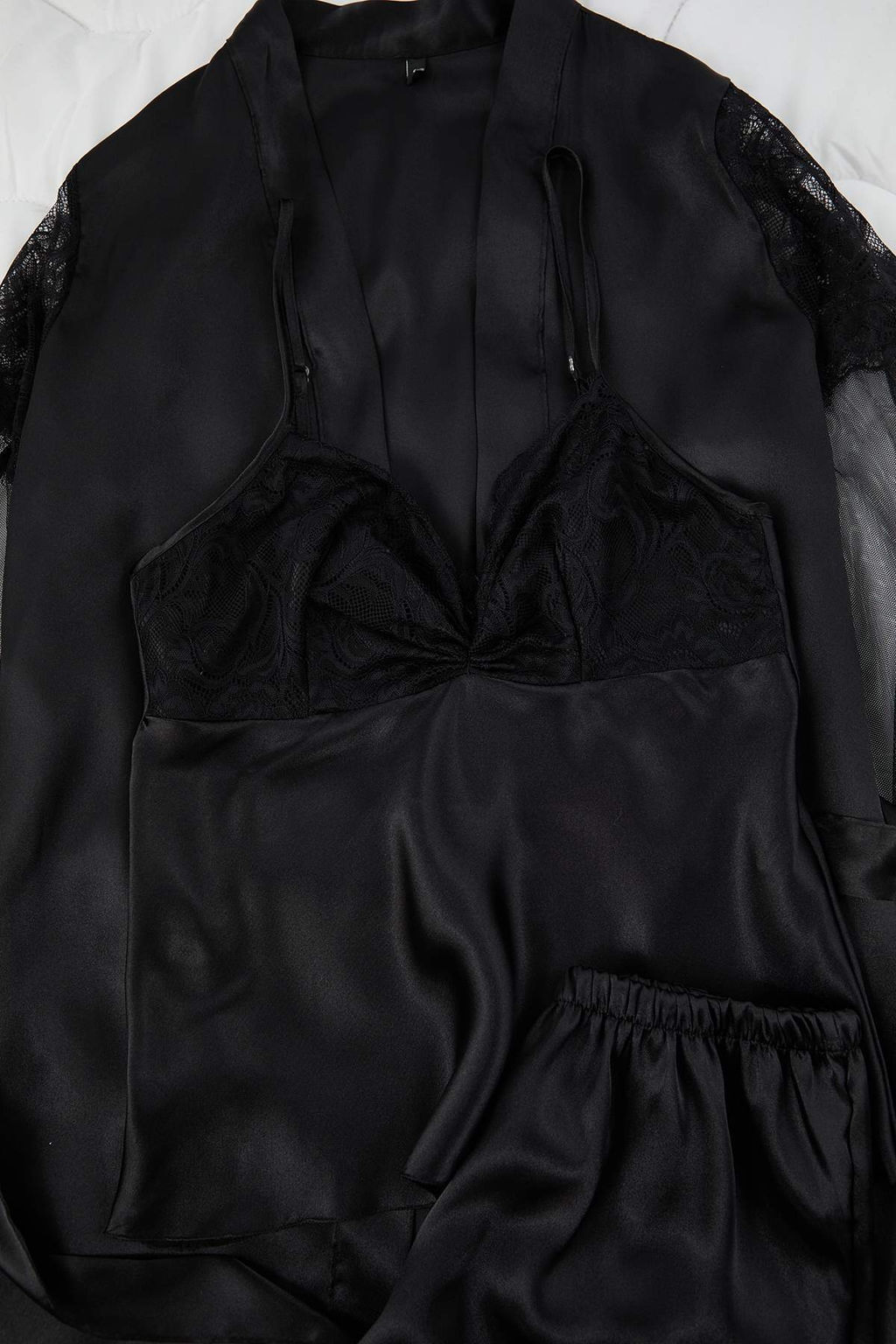 Siyah 3lu Ceyiz Set Saten Dokuma Pijama Tak?m? THMAW26PT00199