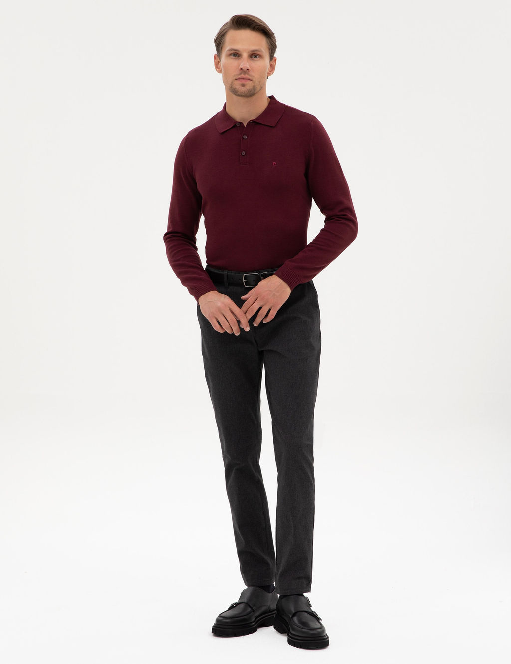 Bordo Slim Fit Polo Yaka Basic Triko Kazak - Pierre cardin фото 4