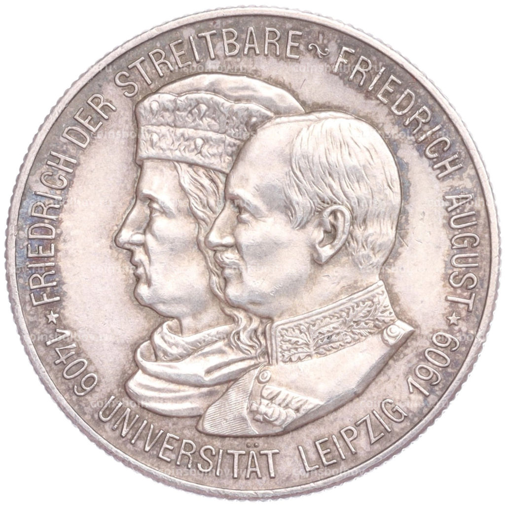 2 марки 1909 года Германия (Саксония) 500 лет Лейпцигскому университету
