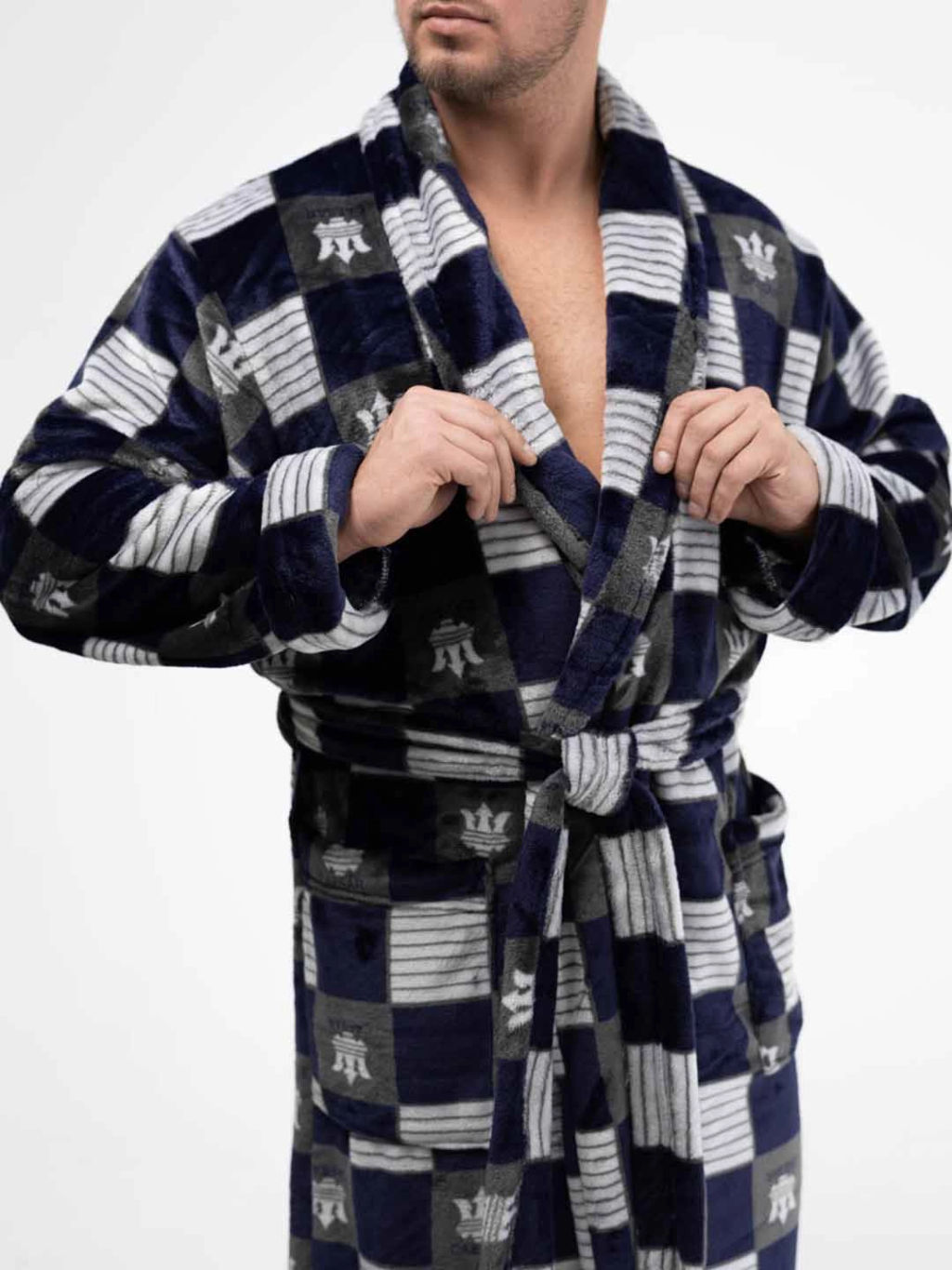 Халат мужской, цвет синий серый