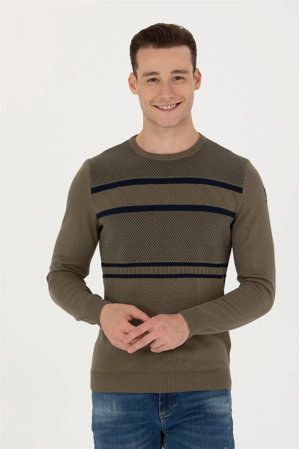 Свитер U.S. Polo Assn мужской цвета хаки хлопок  фото 8
