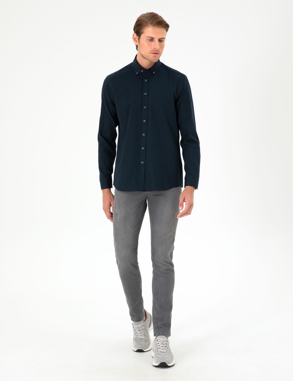 Lacivert Regular Fit Uzun Kollu G_mlek